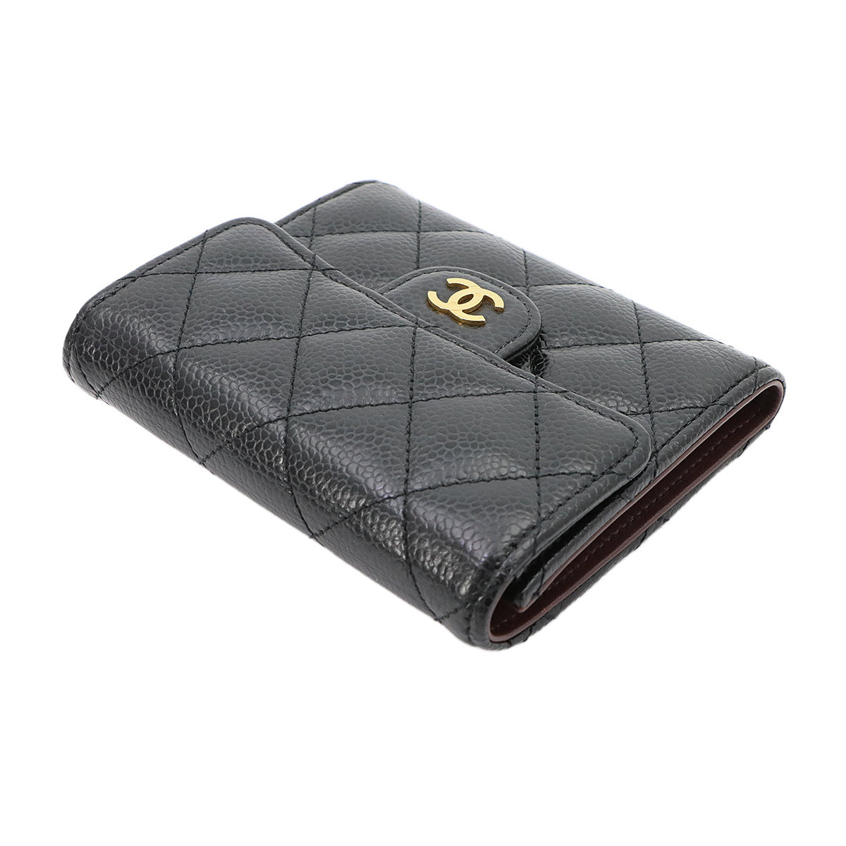 Matelasse Compact Wallet Leather Black A82288