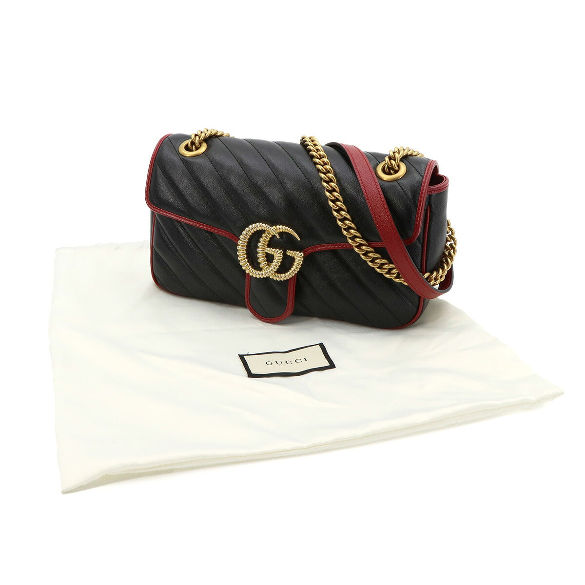 GG Marmont Shoulder Bag Leather Black Red 443497 Purse