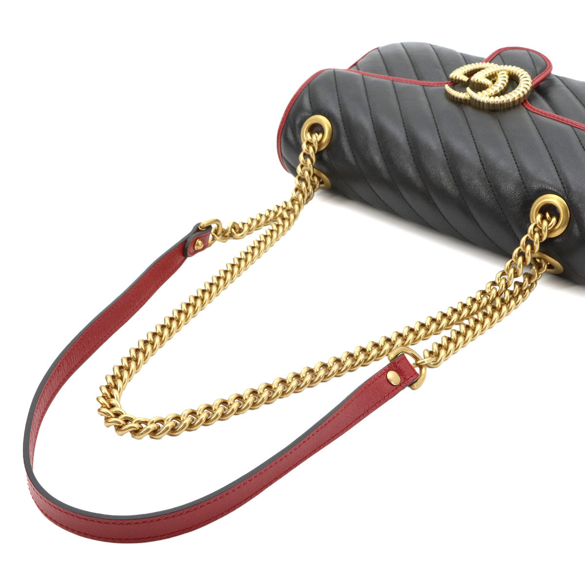GG Marmont Shoulder Bag Leather Black Red 443497 Purse