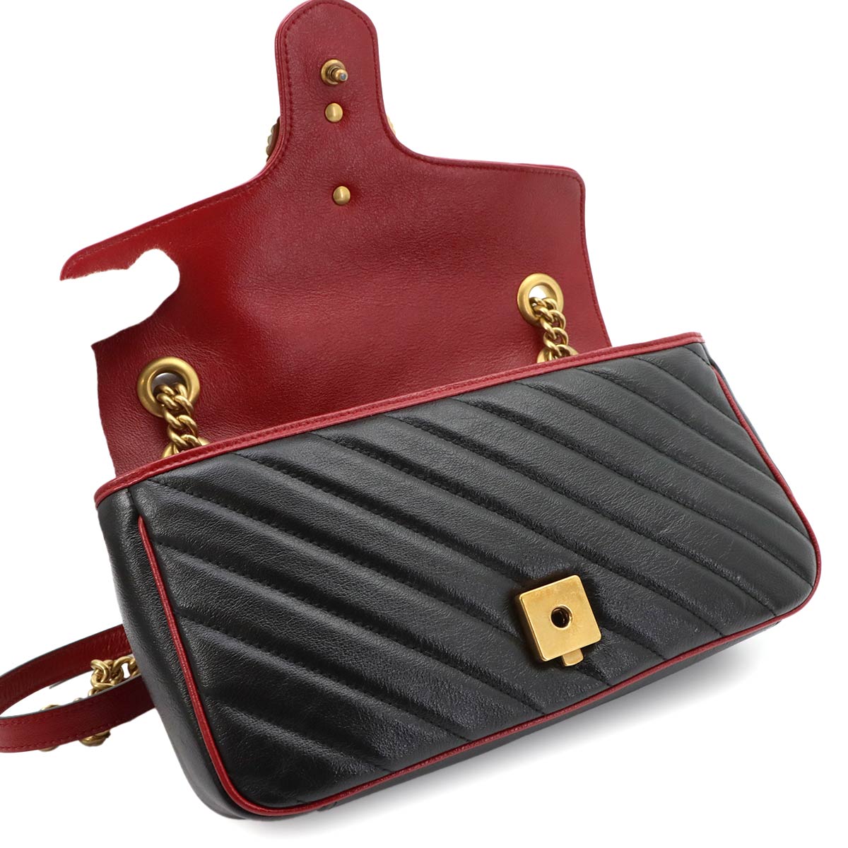 GG Marmont Shoulder Bag Leather Black Red 443497 Purse