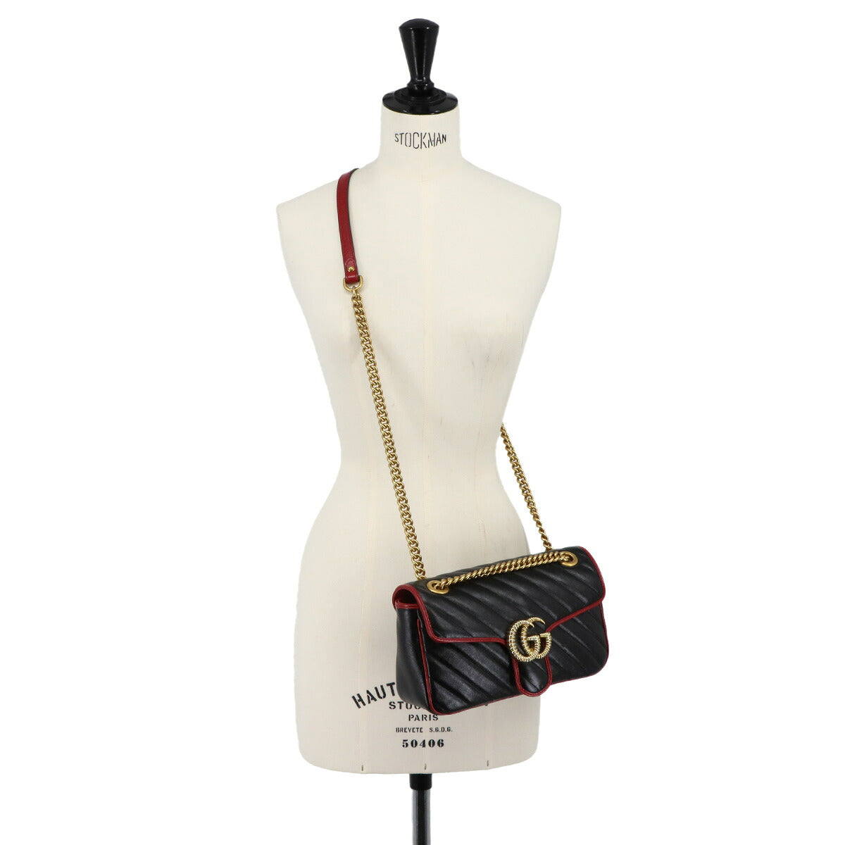 GG Marmont Shoulder Bag Leather Black Red 443497 Purse
