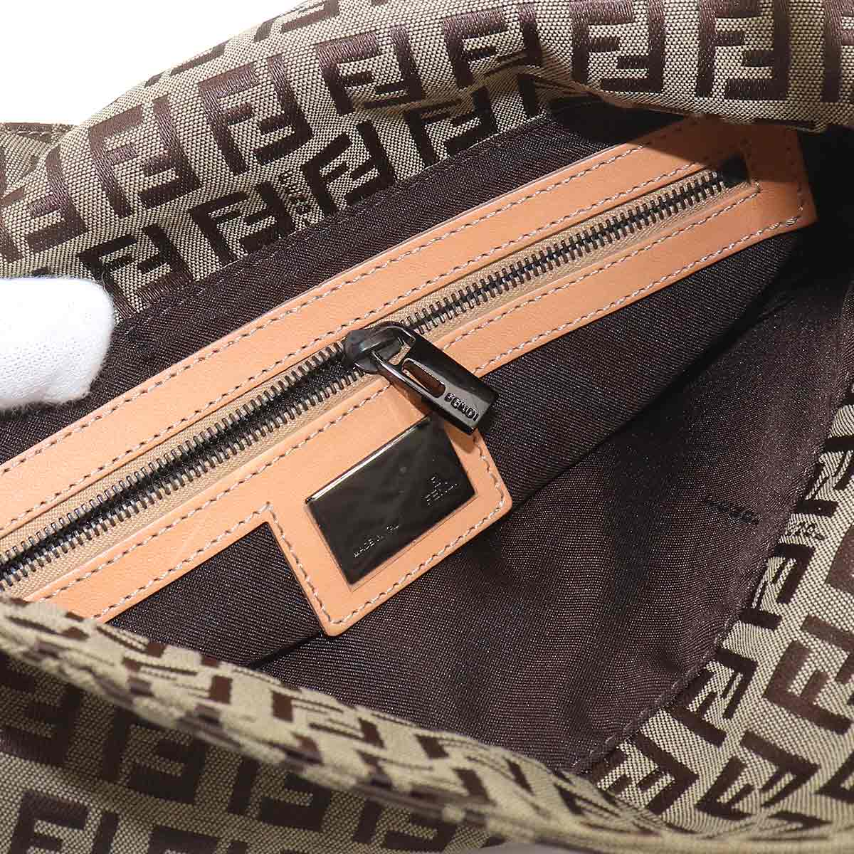Zucchino Mamma Baguette Shoulder Bag Canvas Beige Brown 8BR009