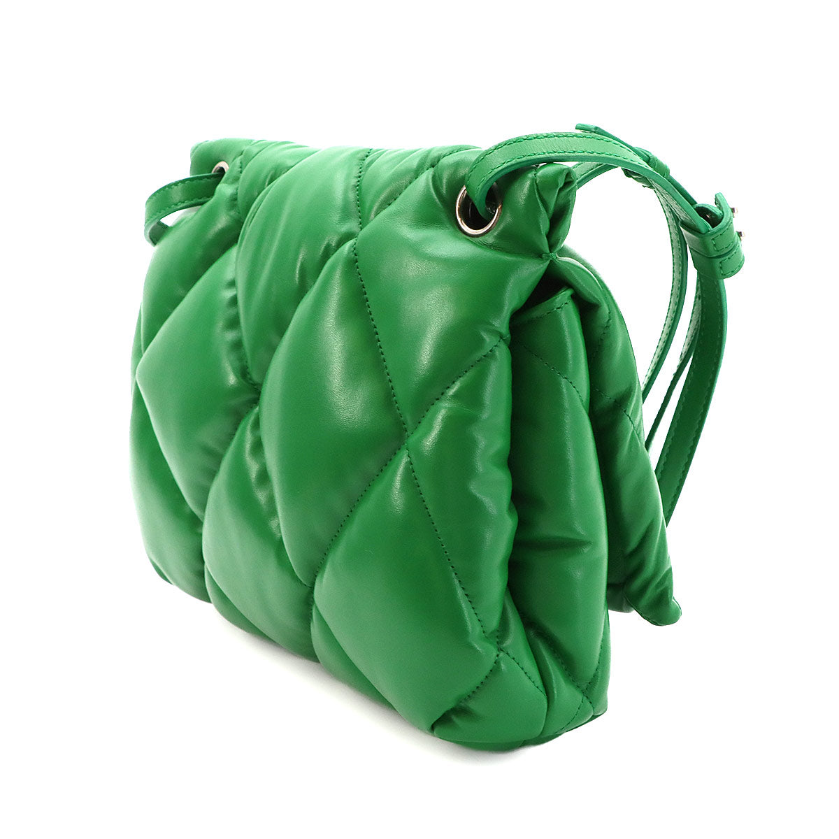 Touch Puffy Shoulder Bag Leather Green 619449 Purse