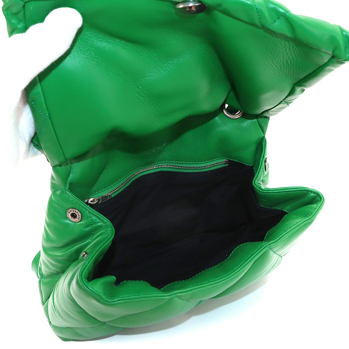 Touch Puffy Shoulder Bag Leather Green 619449 Purse