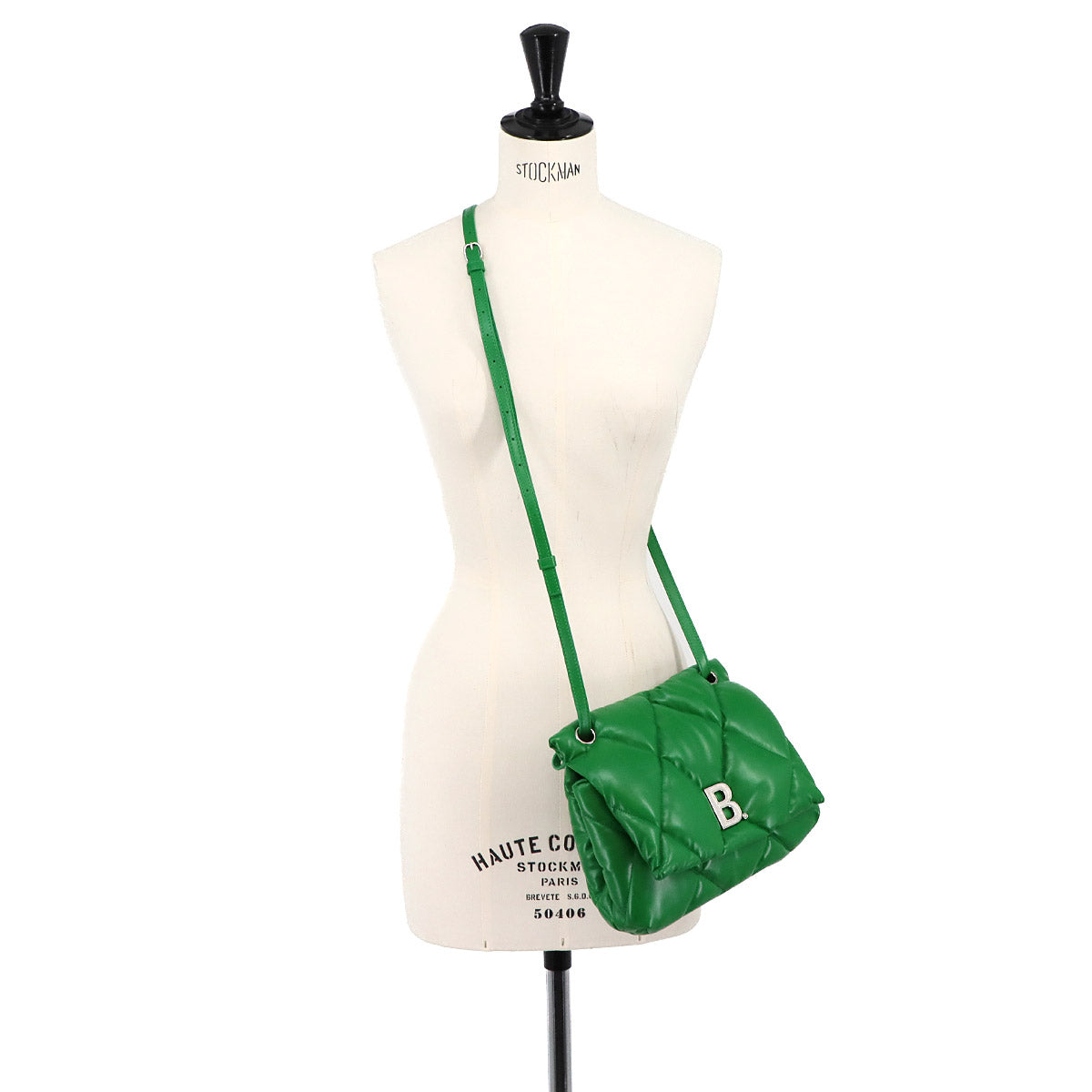 Touch Puffy Shoulder Bag Leather Green 619449 Purse