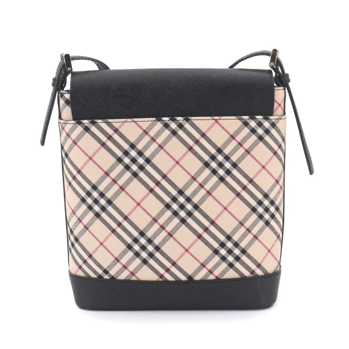 Plaid Shoulder Bag Canvas Leather Beige Black Purse