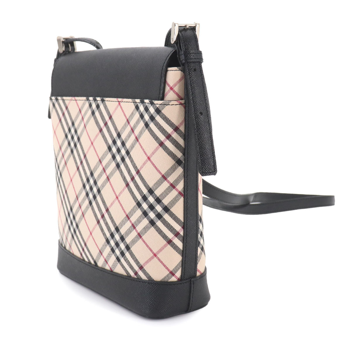 Plaid Shoulder Bag Canvas Leather Beige Black Purse