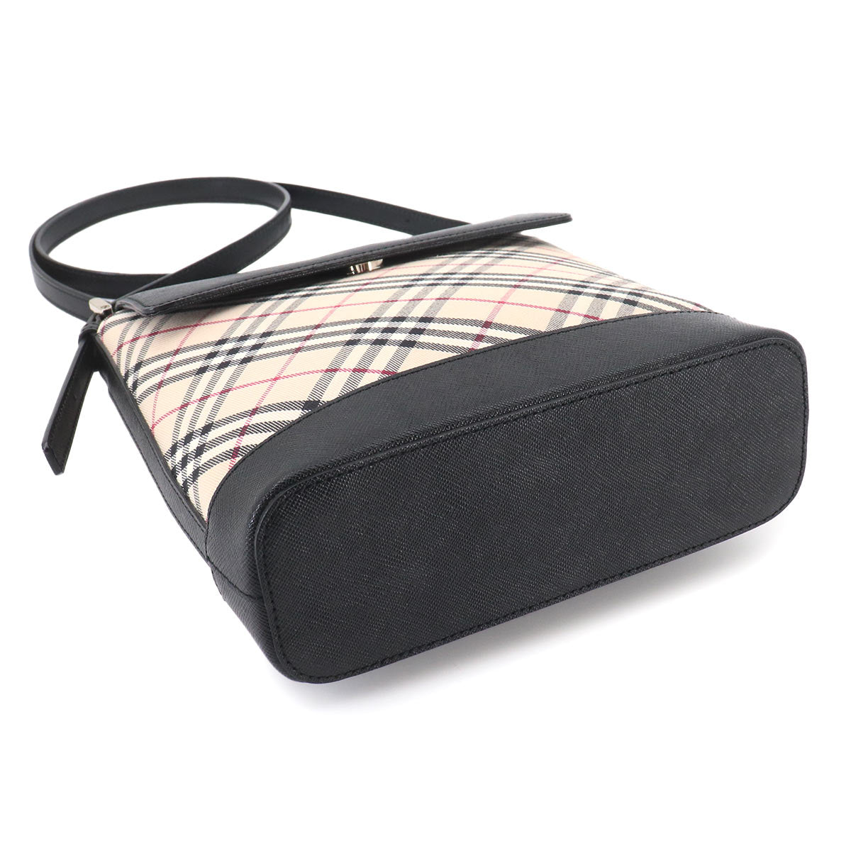 Plaid Shoulder Bag Canvas Leather Beige Black Purse