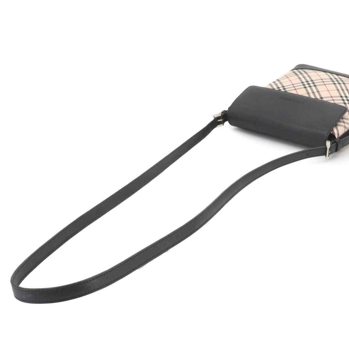 Plaid Shoulder Bag Canvas Leather Beige Black Purse