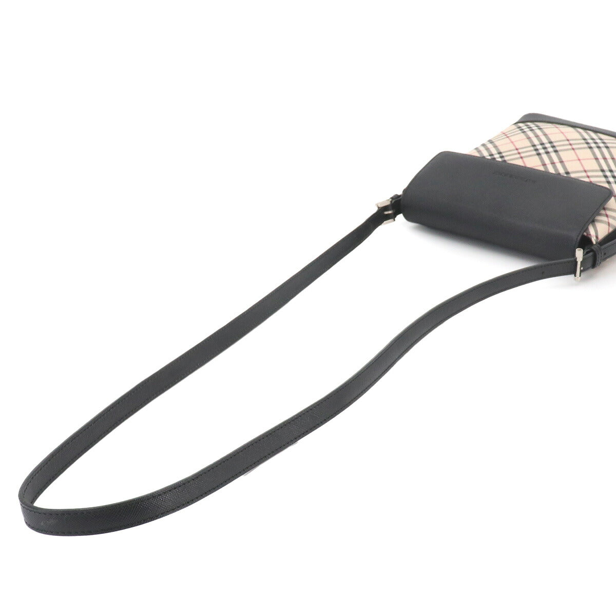 Plaid Shoulder Bag Canvas Leather Beige Black Purse