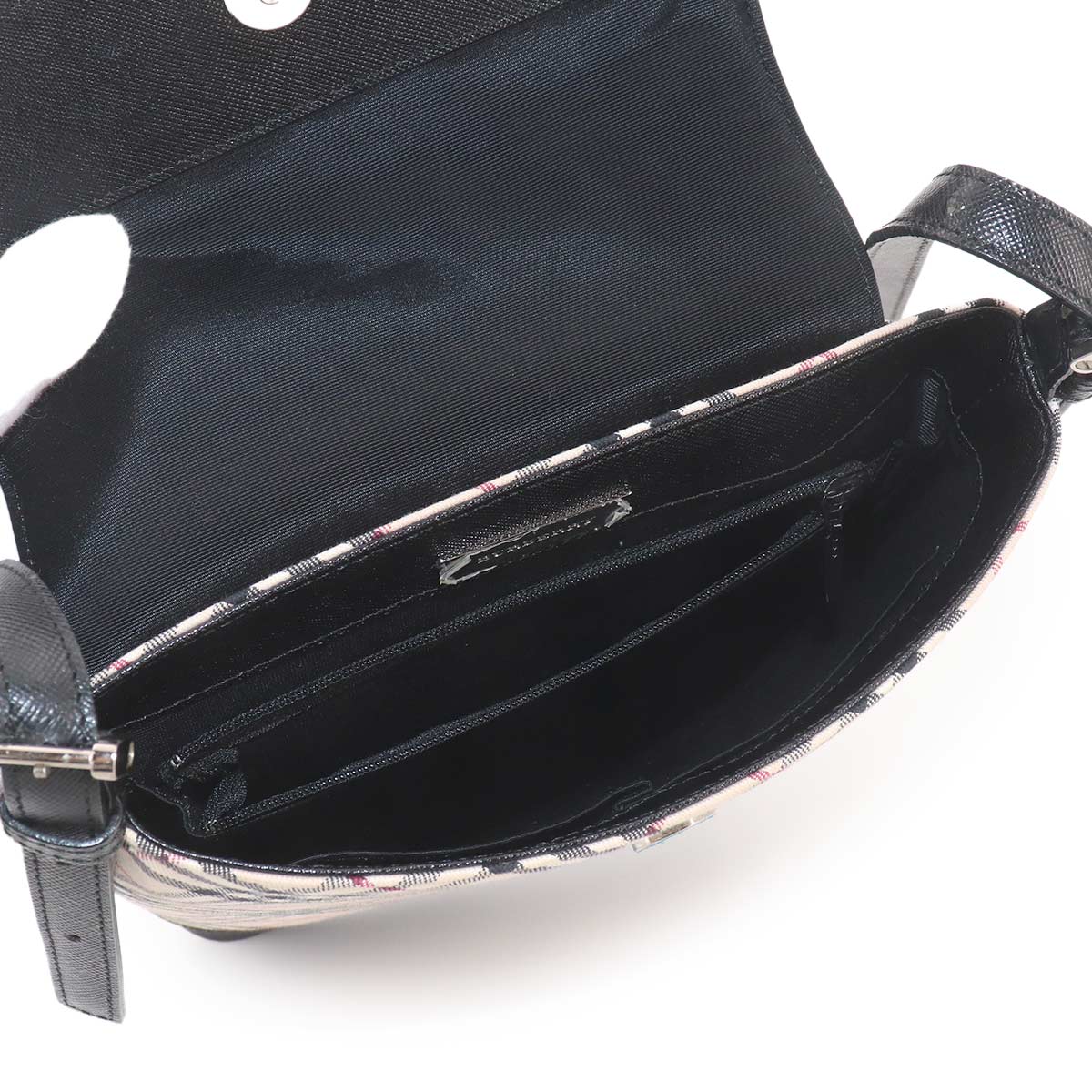 Plaid Shoulder Bag Canvas Leather Beige Black Purse