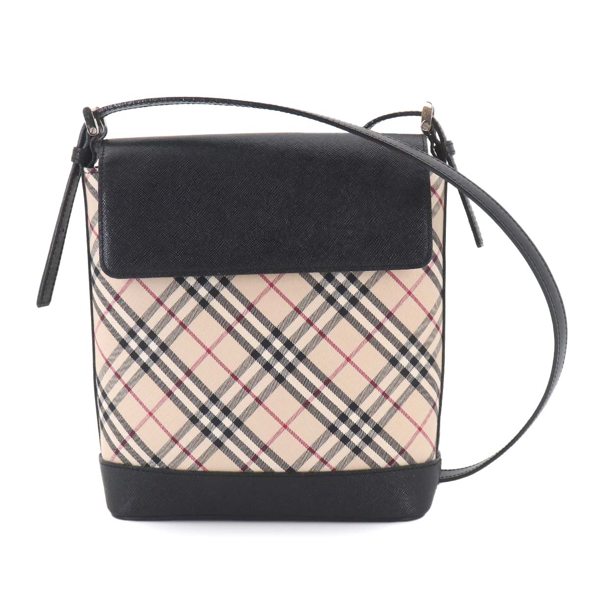 Plaid Shoulder Bag Canvas Leather Beige Black Purse