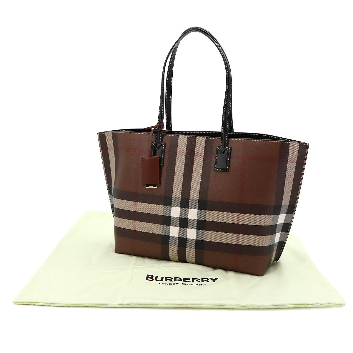 Plaid Medium Check Tote Bag PVC Leather Dark birch brown Purse
