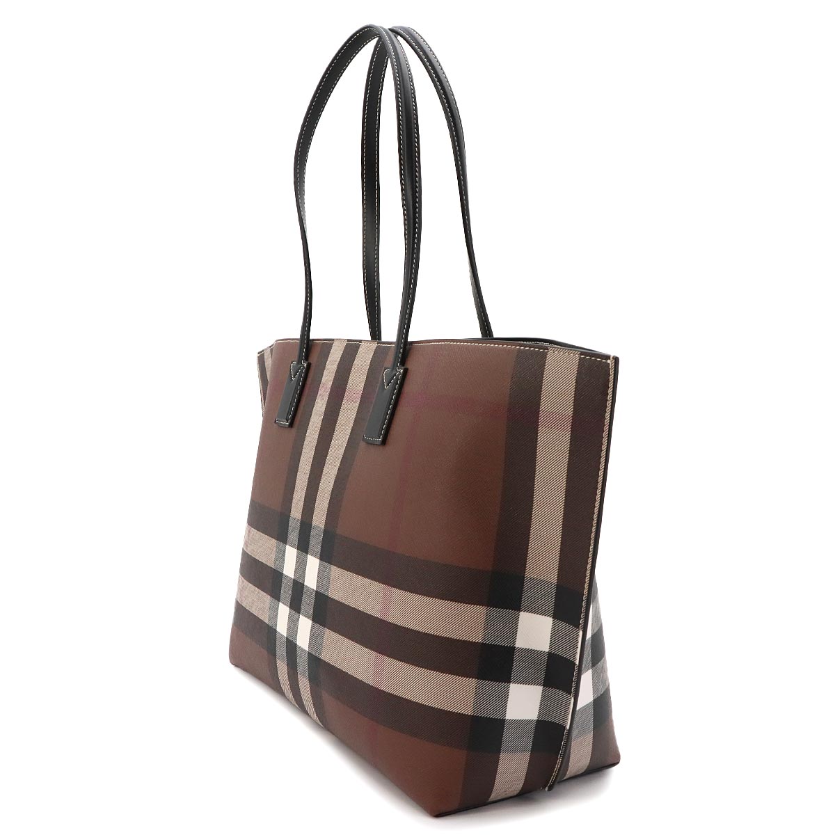 Plaid Medium Check Tote Bag PVC Leather Dark birch brown Purse