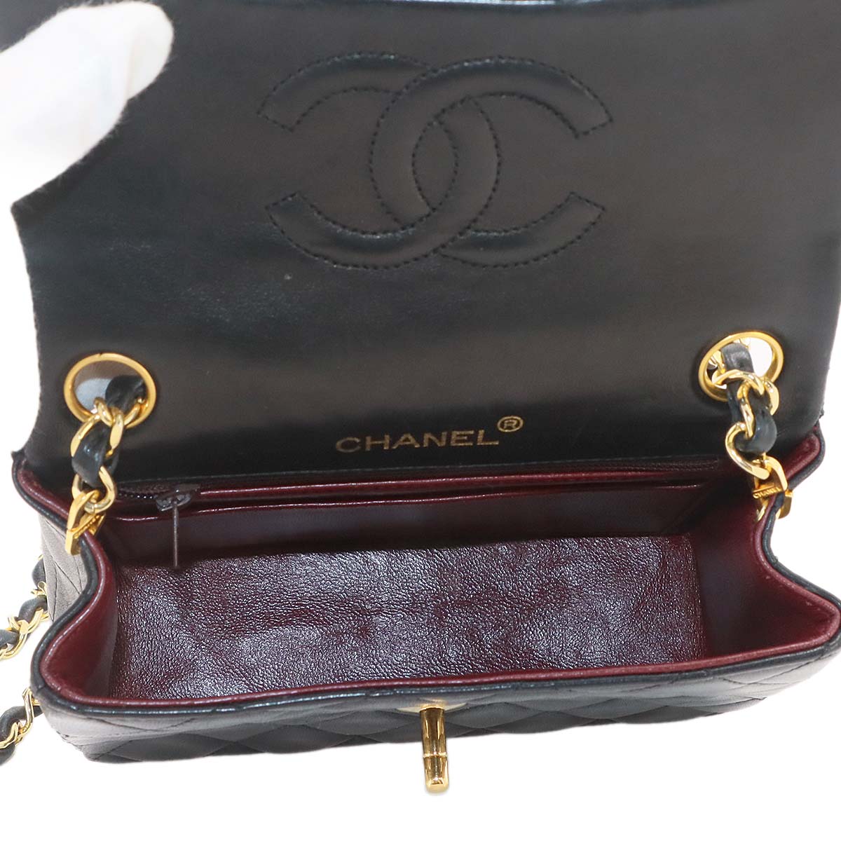 Mini Matelasse Chain Shoulder Bag Leather Black A01115 Purse