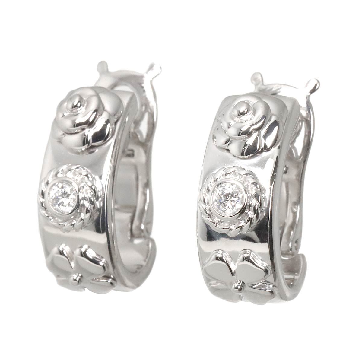 Three Symbols Diamond Earrings Pierced 18K WG 750