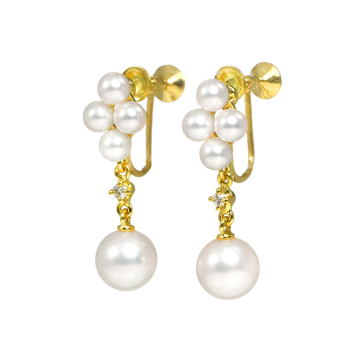 Akoya Pearl 6.8-3.5mm Diamond Earrings 18K Yellow Gold 750