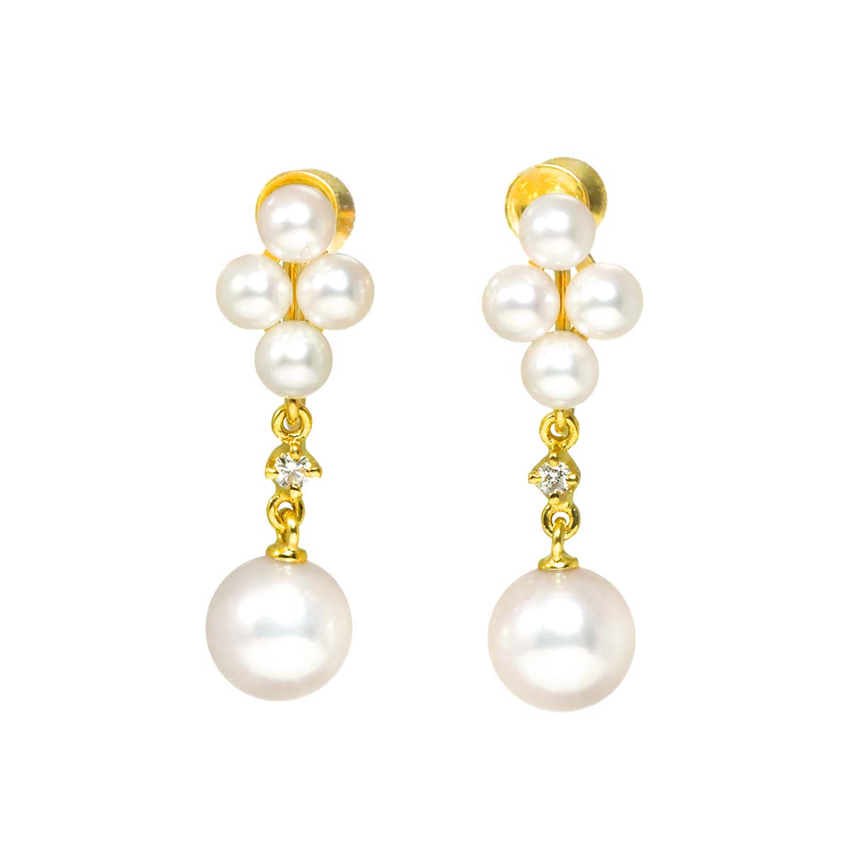 Akoya Pearl 6.8-3.5mm Diamond Earrings 18K Yellow Gold 750