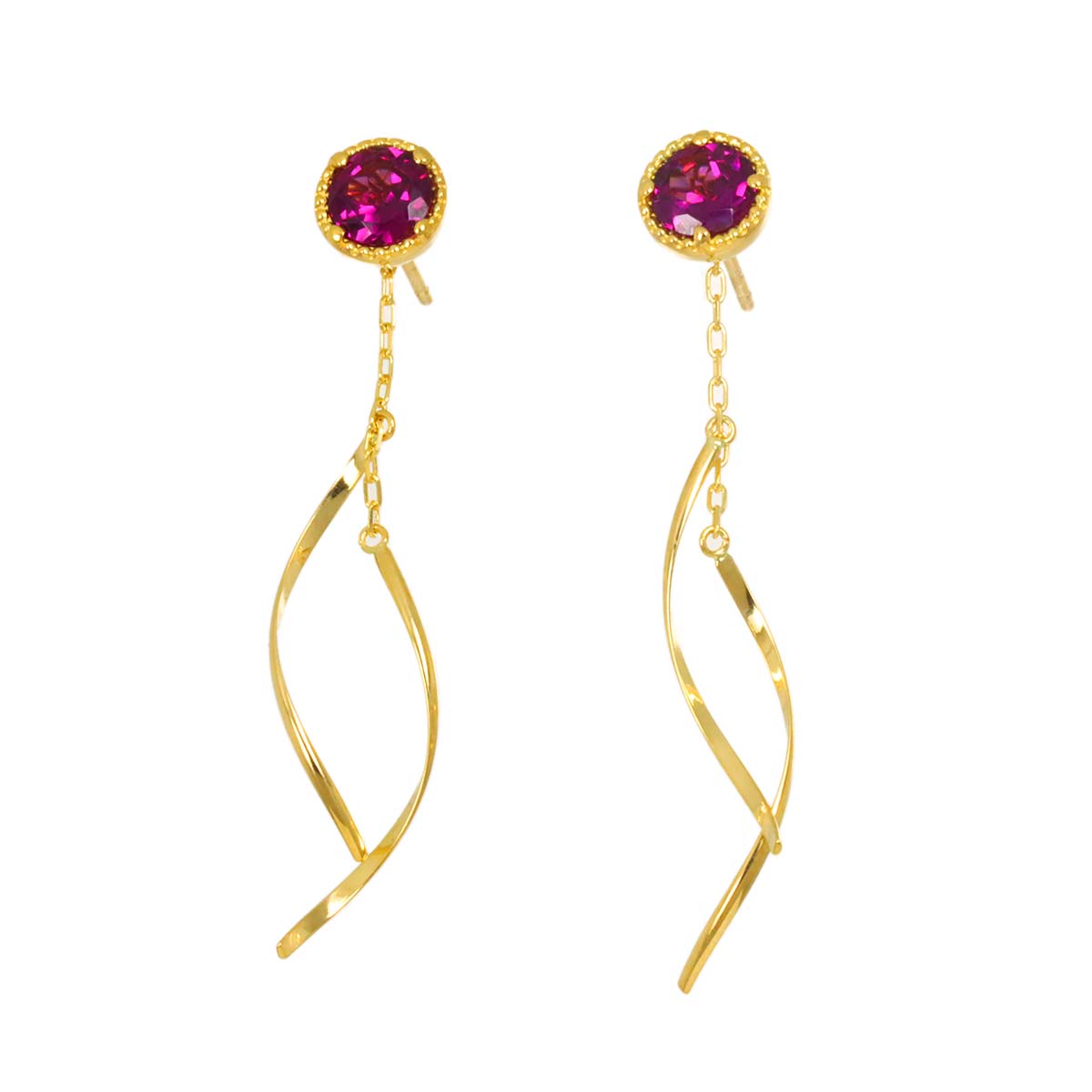 Garnet Earrings Pierced 18K YG 750