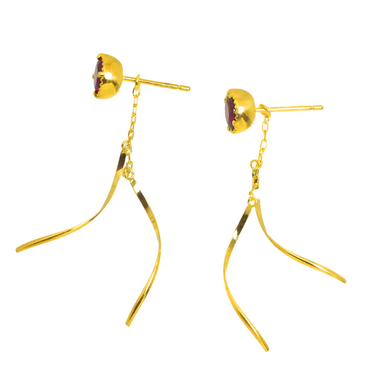 Garnet Earrings Pierced 18K YG 750