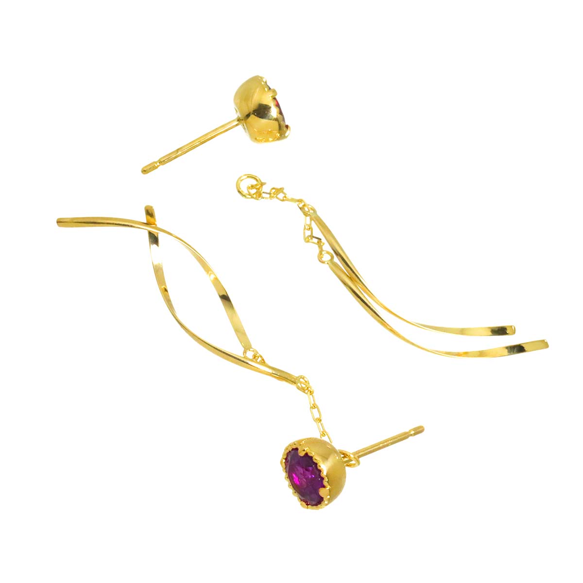 Garnet Earrings Pierced 18K YG 750