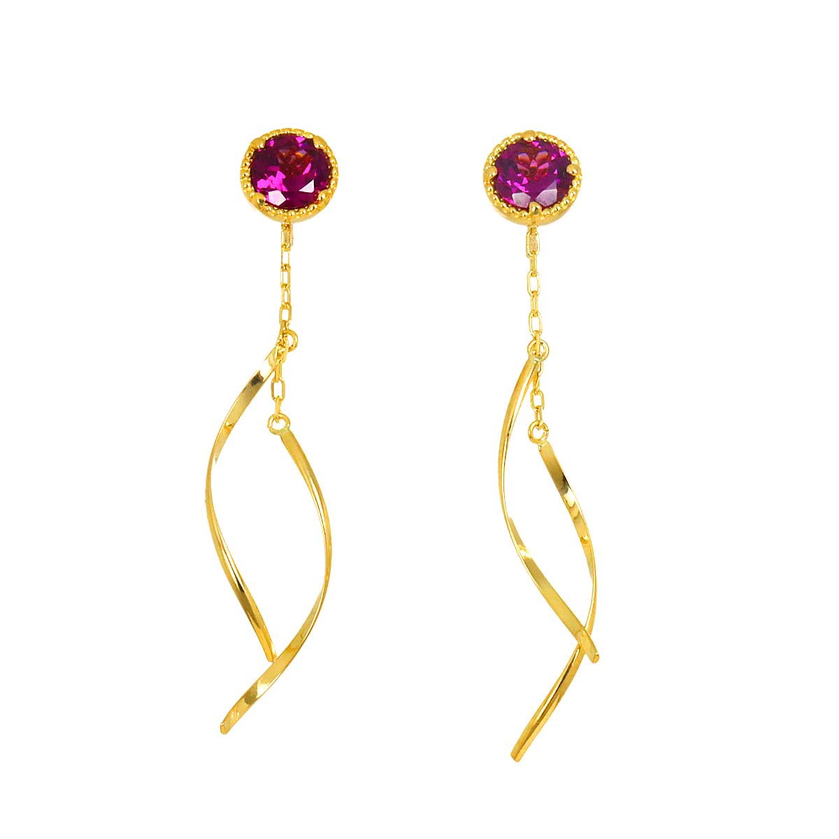 Garnet Earrings Pierced 18K YG 750