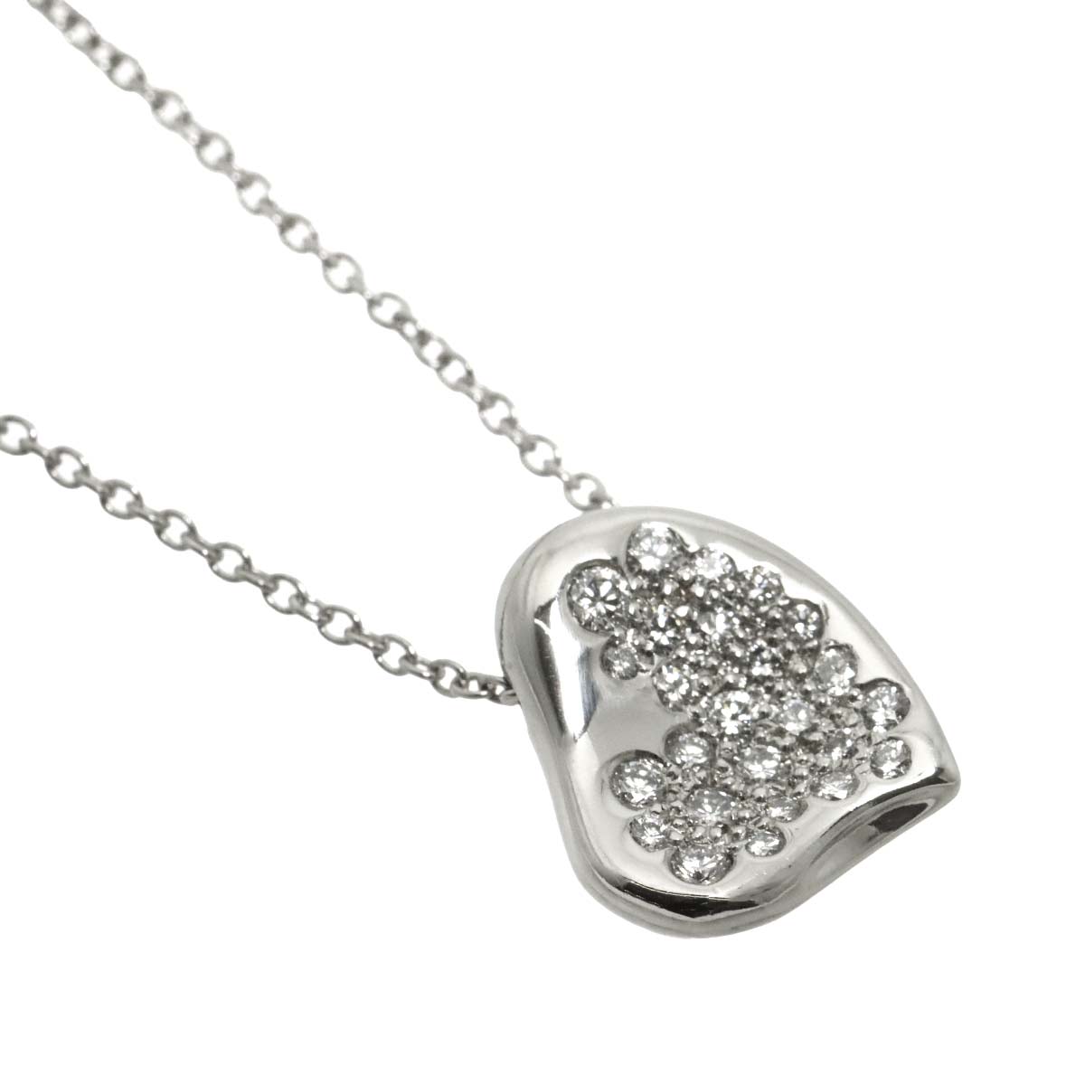 Full Pave Diamond Heart Necklace Platinum