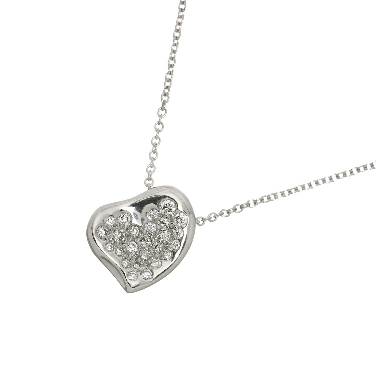 Full Pave Diamond Heart Necklace Platinum