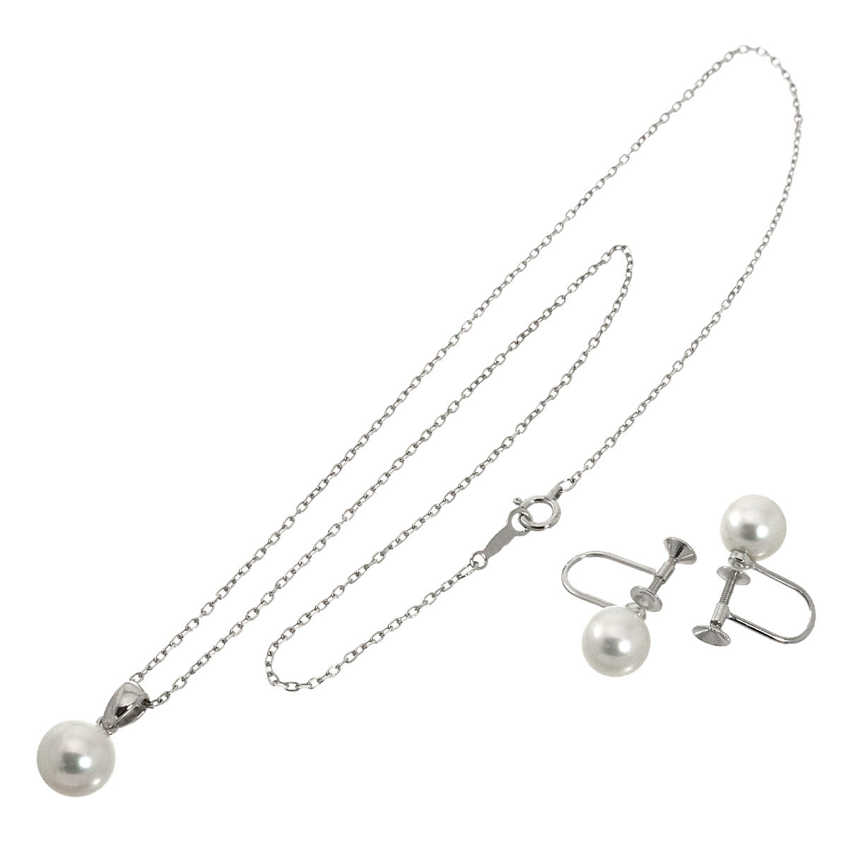 Akoya Pearl Necklace Earrings Pierced 18K WG 750