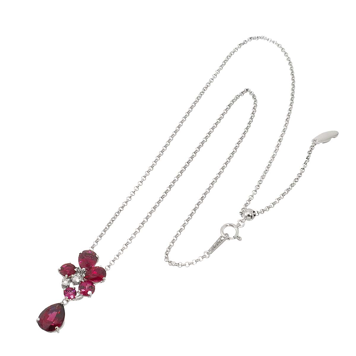 Garnet 5.47ct Tourmaline Diamond Necklace 18K White Gold 750