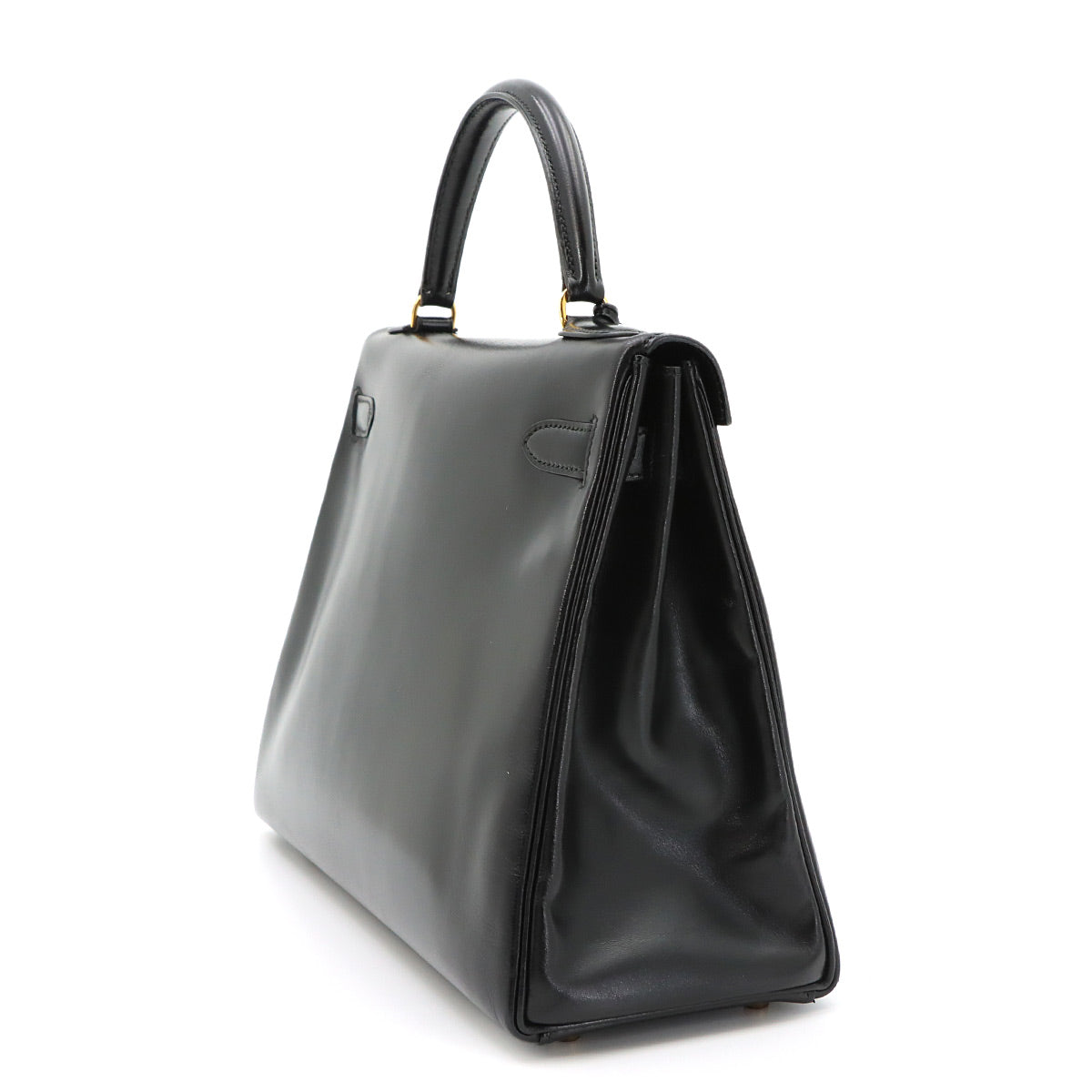 Kelly 32 Box calf Black Hand Shoulder Bag Vintage Purse