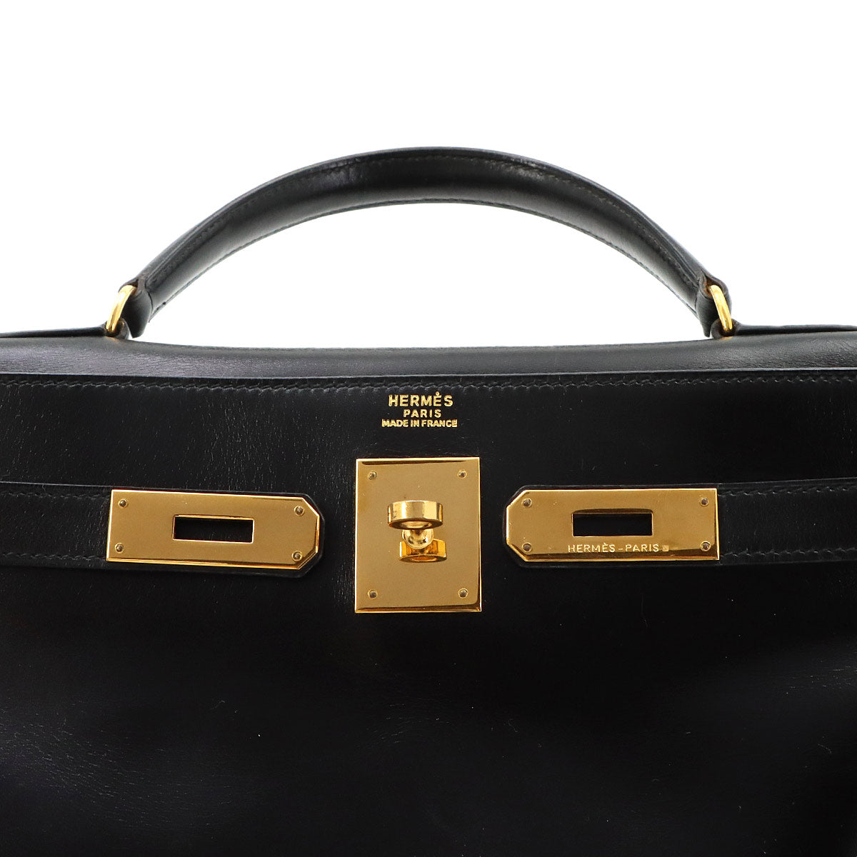 Kelly 32 Box calf Black Hand Shoulder Bag Vintage Purse