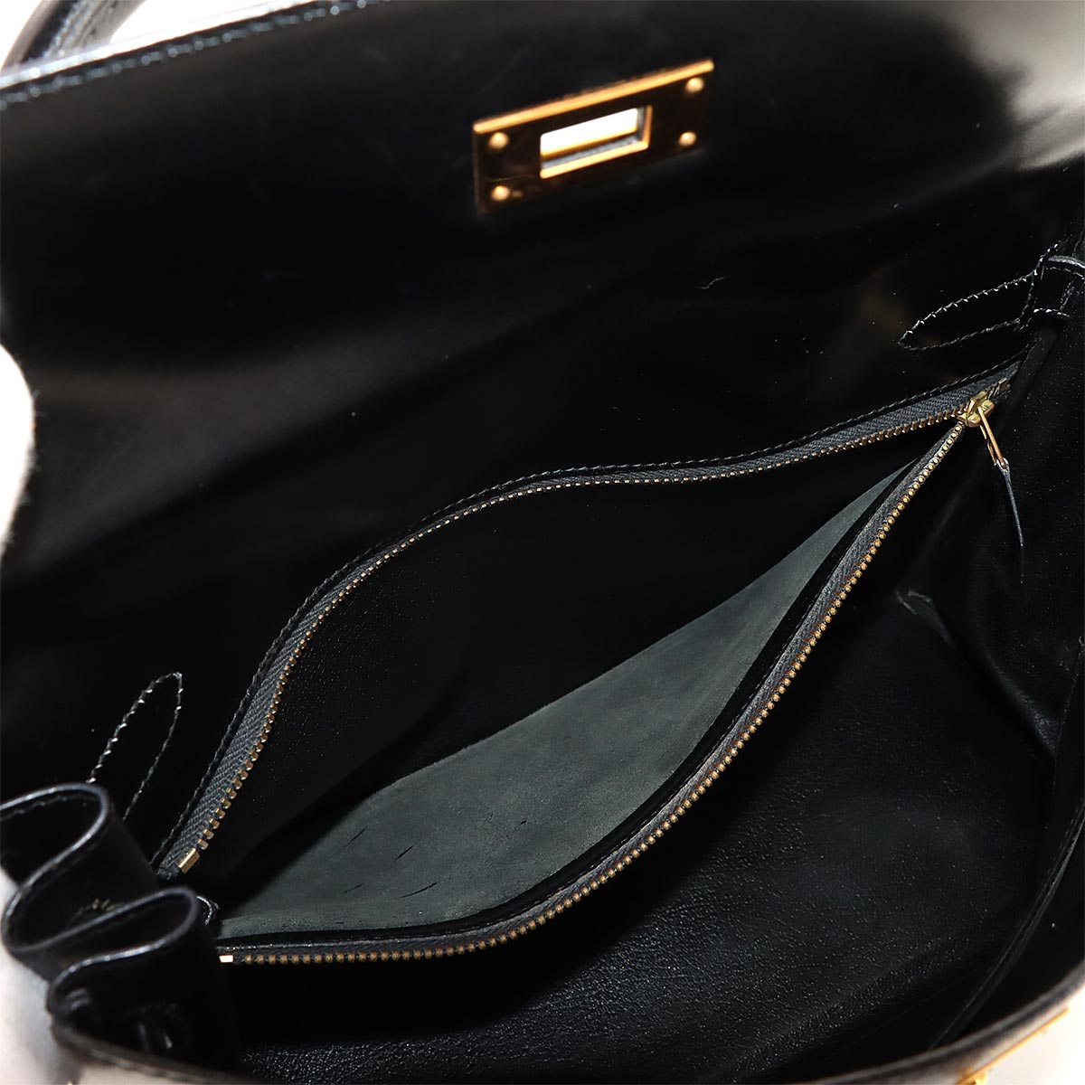 Kelly 32 Box calf Black Hand Shoulder Bag Vintage Purse