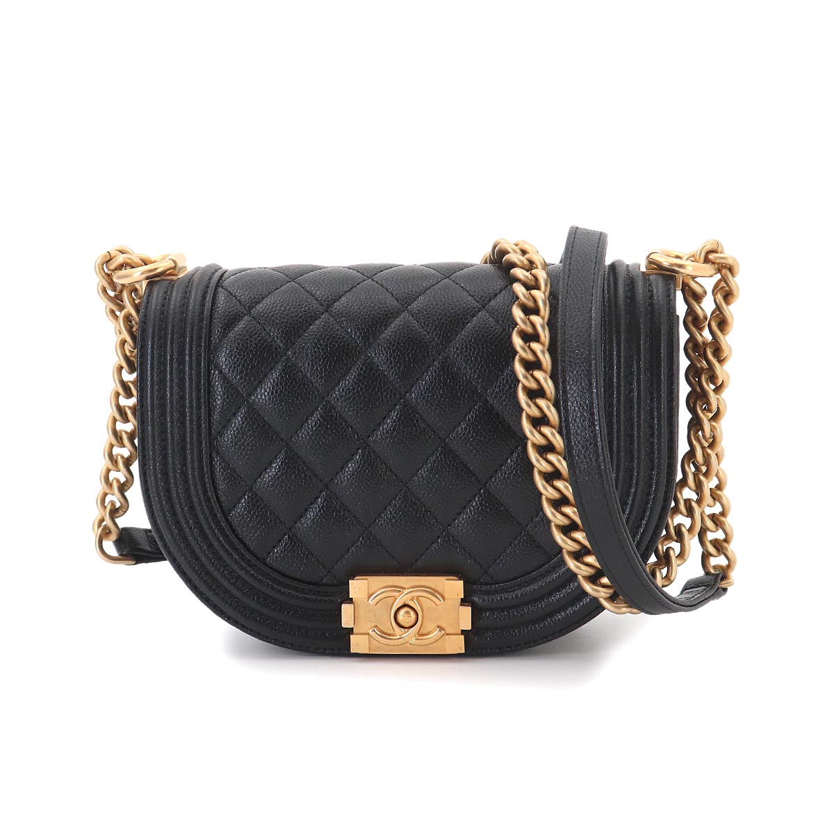 Boy CHANEL Small Messenger Bag Chain Shoulder Black AS3350
