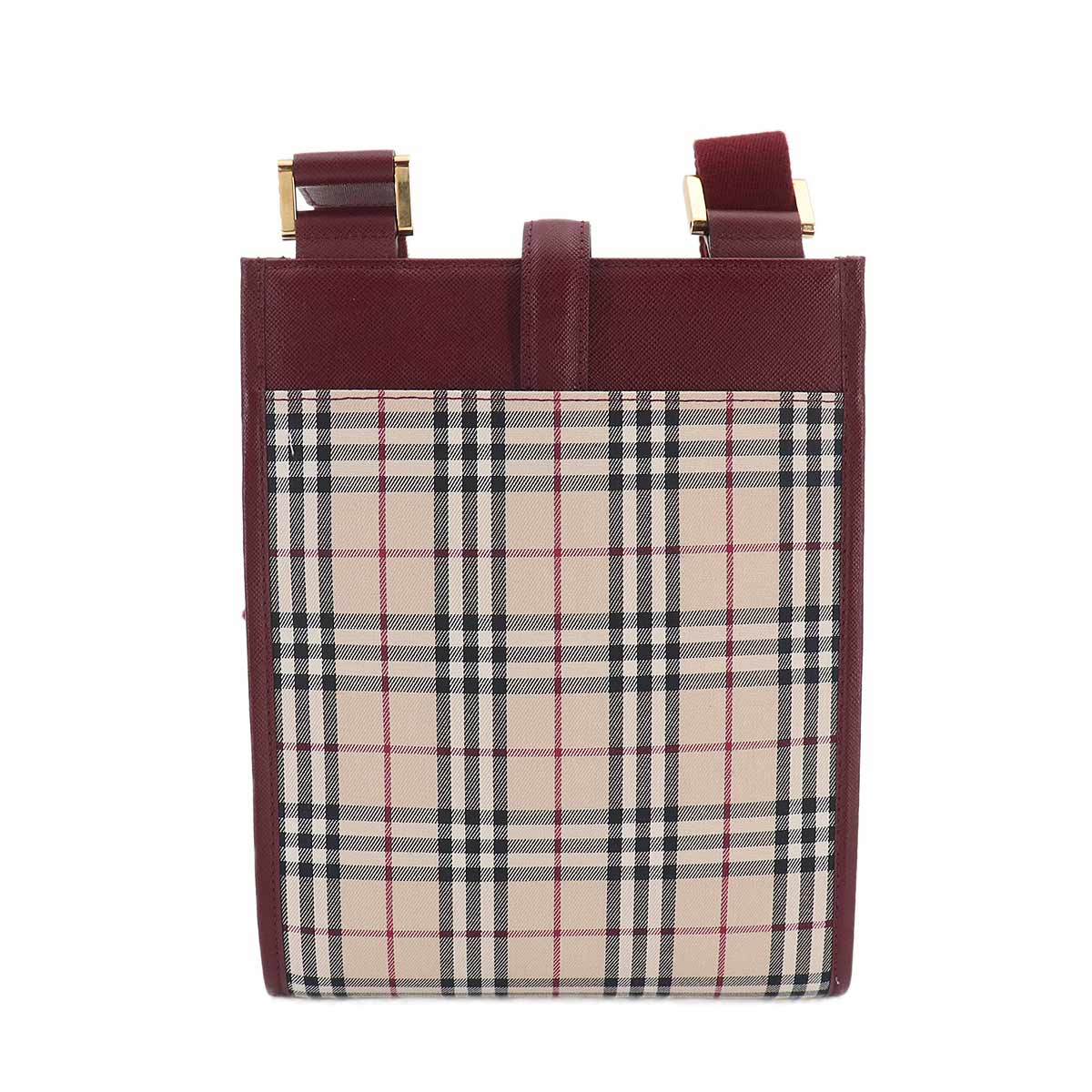 Plaid Shoulder Bag Canvas Leather Beige Bordeaux Purse