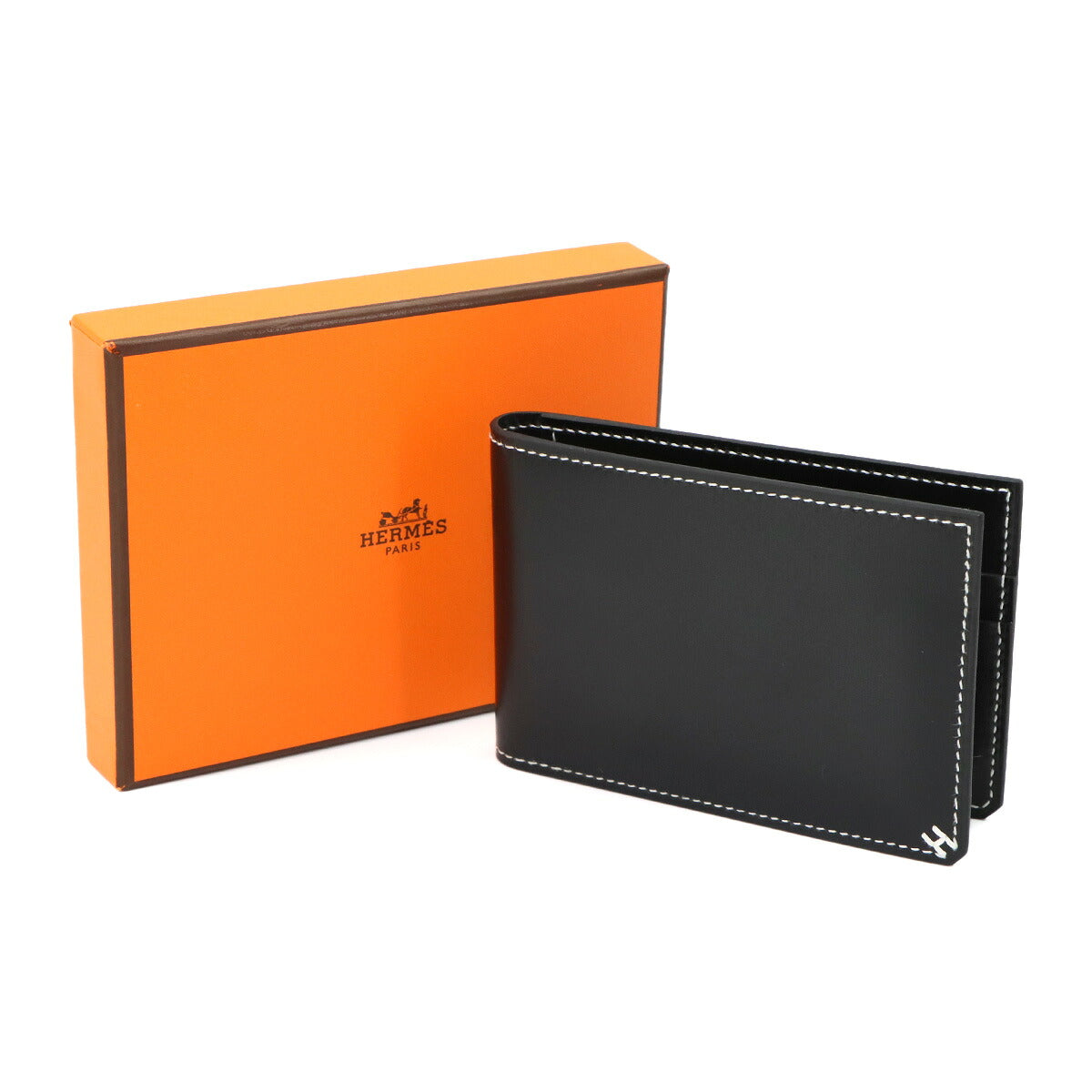 H Sellier Card holder Case Box Calf Black