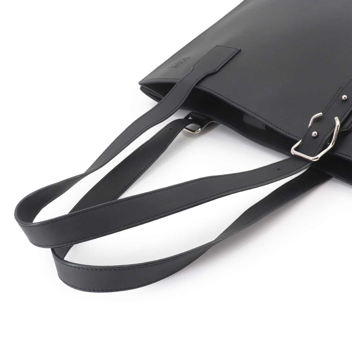 Buckle Horizontal Tote Bag Leather Black B692K96X04