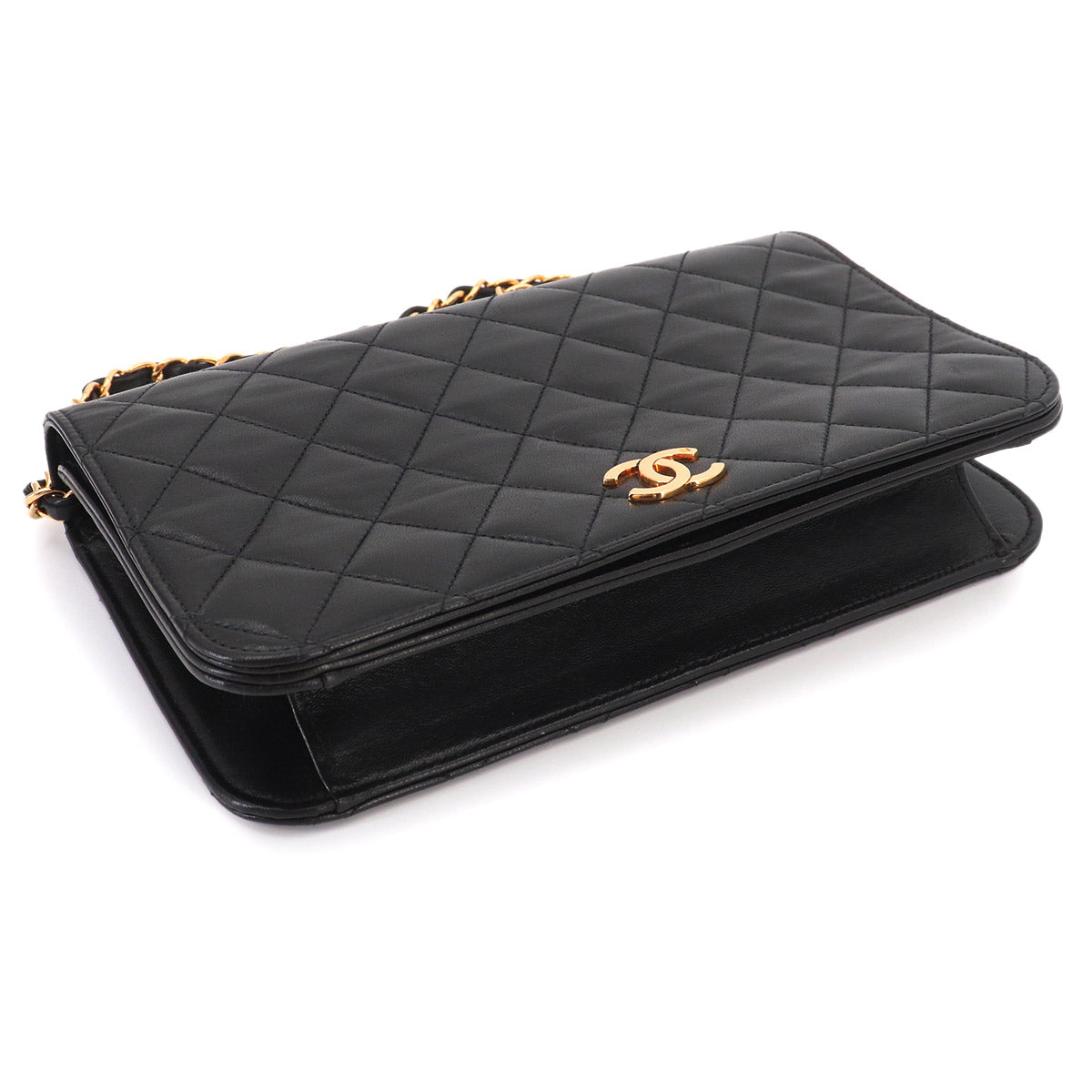Matelasse Chain Shoulder Bag Leather Black A03568 Vintage