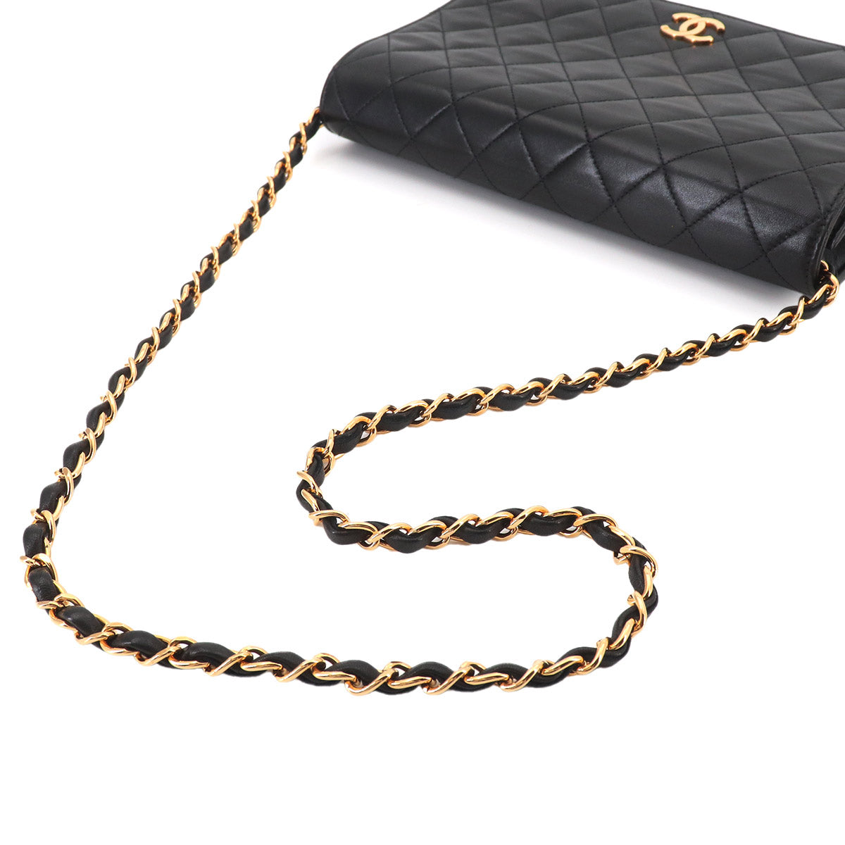 Matelasse Chain Shoulder Bag Leather Black A03568 Vintage