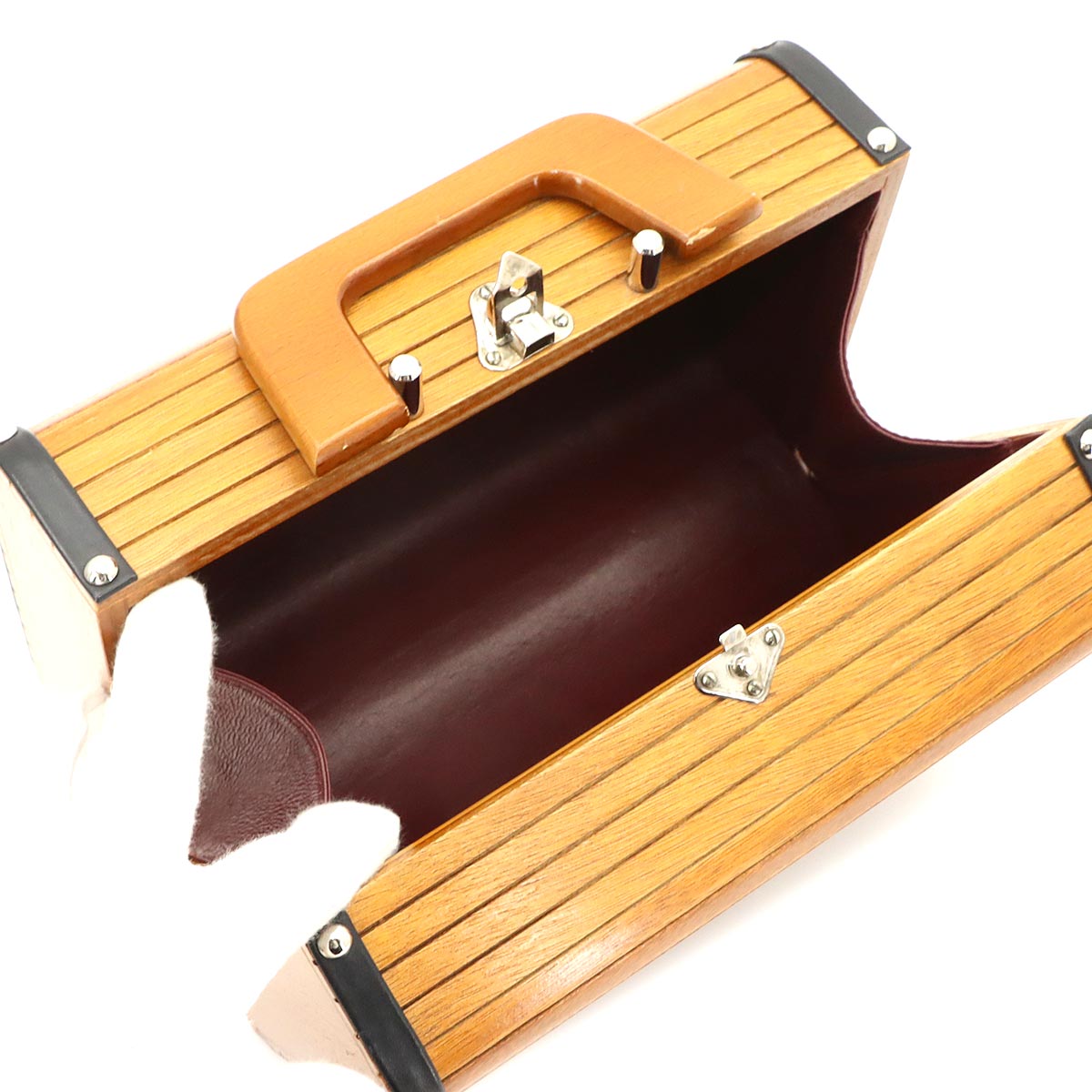 Wood Vanity Hand Bag Leather Brown Black CC Purse