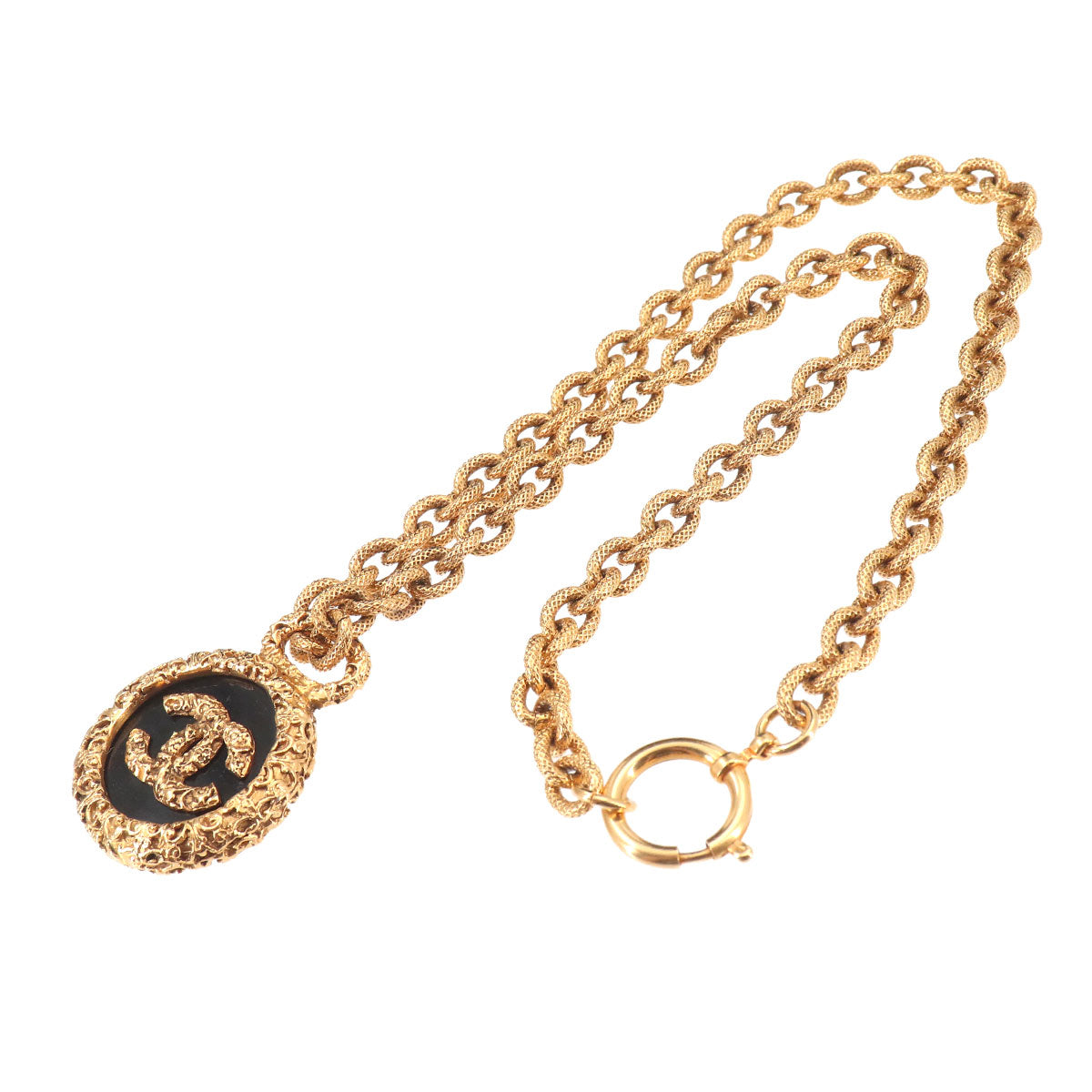 Coco Logos Necklace Gold Black 93A Vintage Accessory