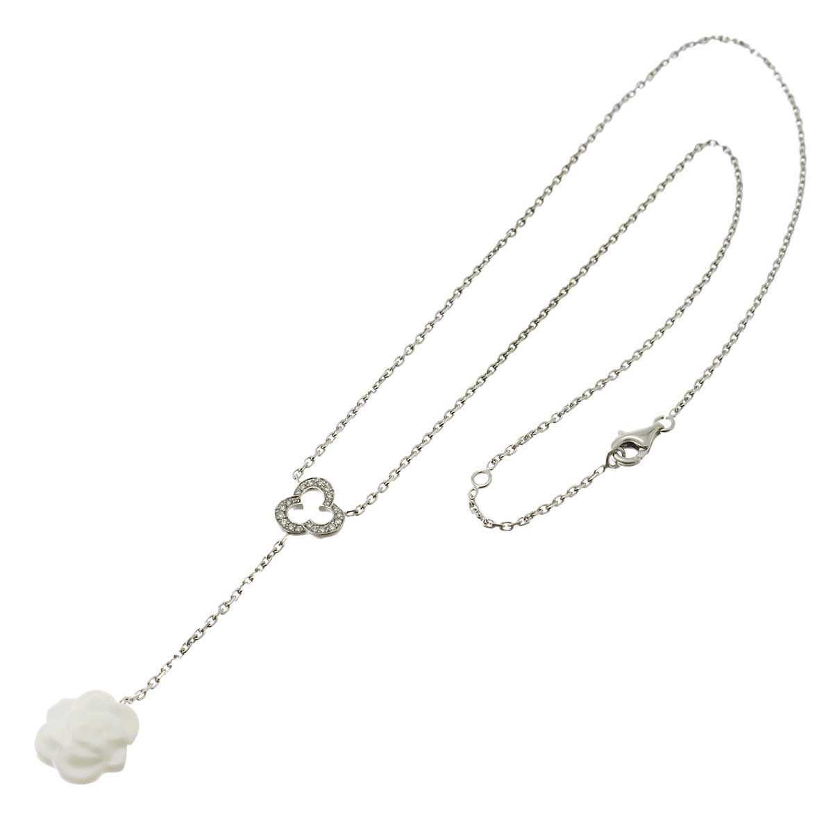 Camelia Necklace Diamond White Agate 18K White Gold 750