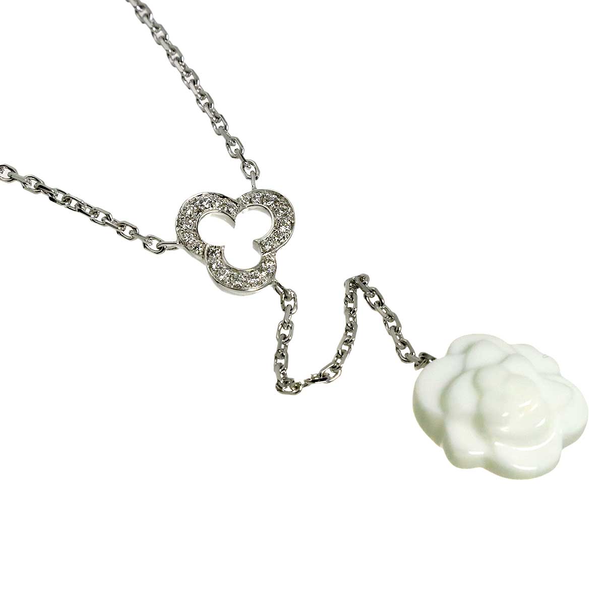 Camelia Necklace Diamond White Agate 18K White Gold 750