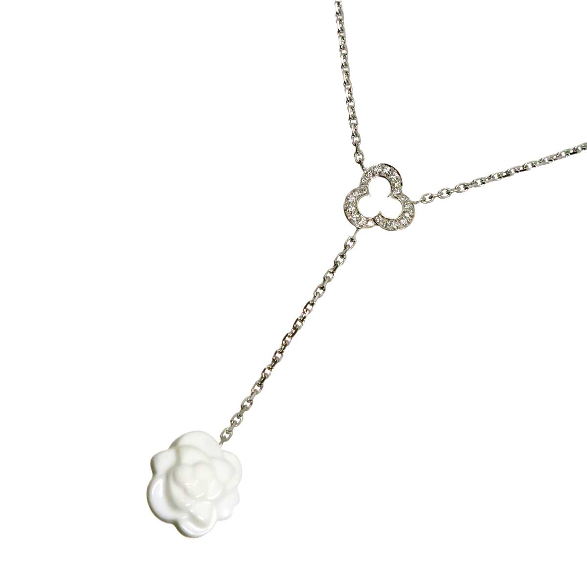 Camelia Necklace Diamond White Agate 18K White Gold 750