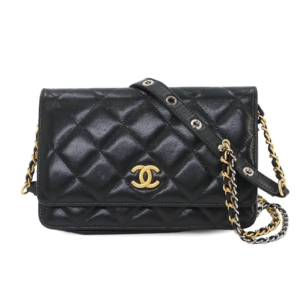 Matelasse Chain Wallet Leather Black AP2548 Purse