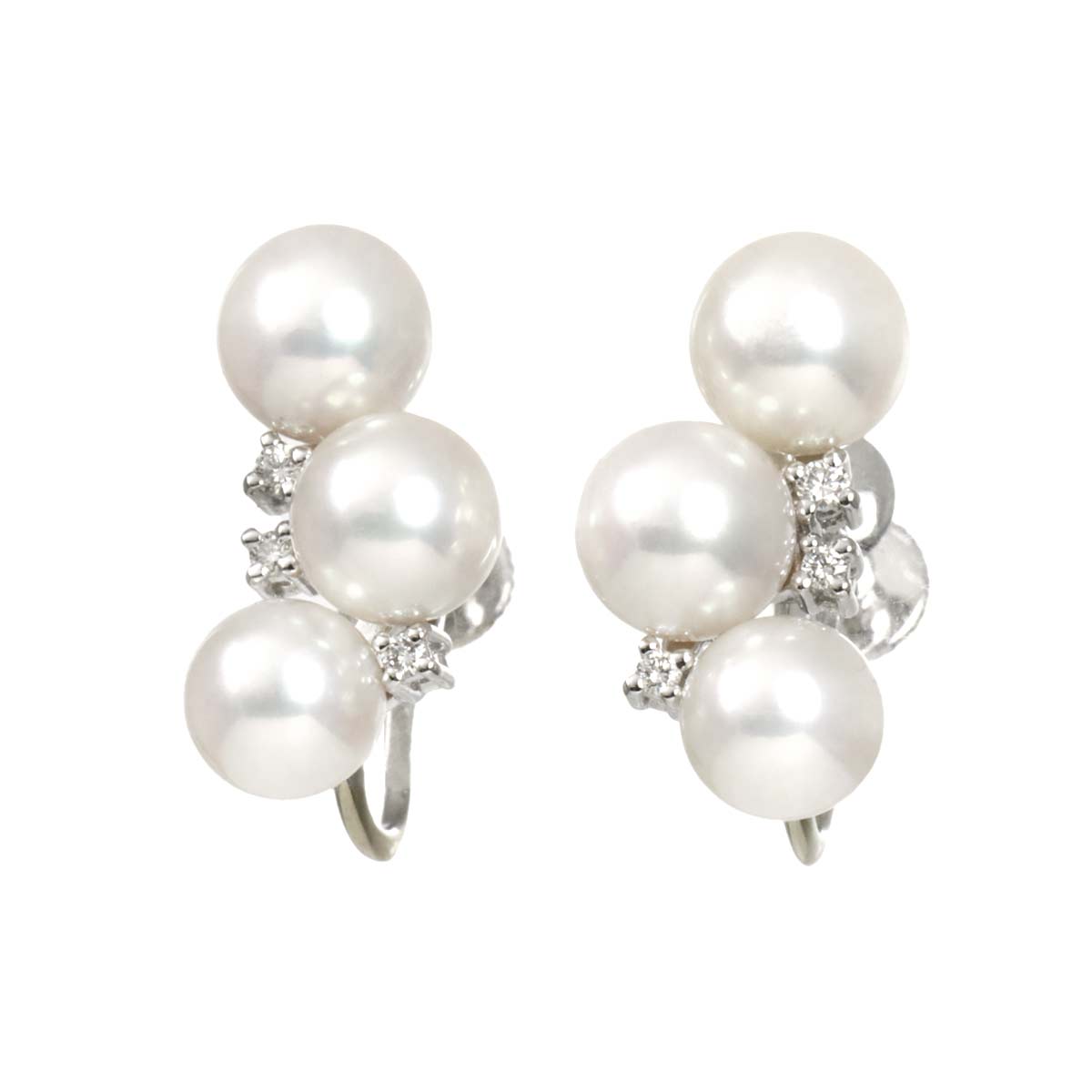 Akoya Pearl 6.9-6.3mm Diamond 0.06ct Earrings Platinum 14K WG 585