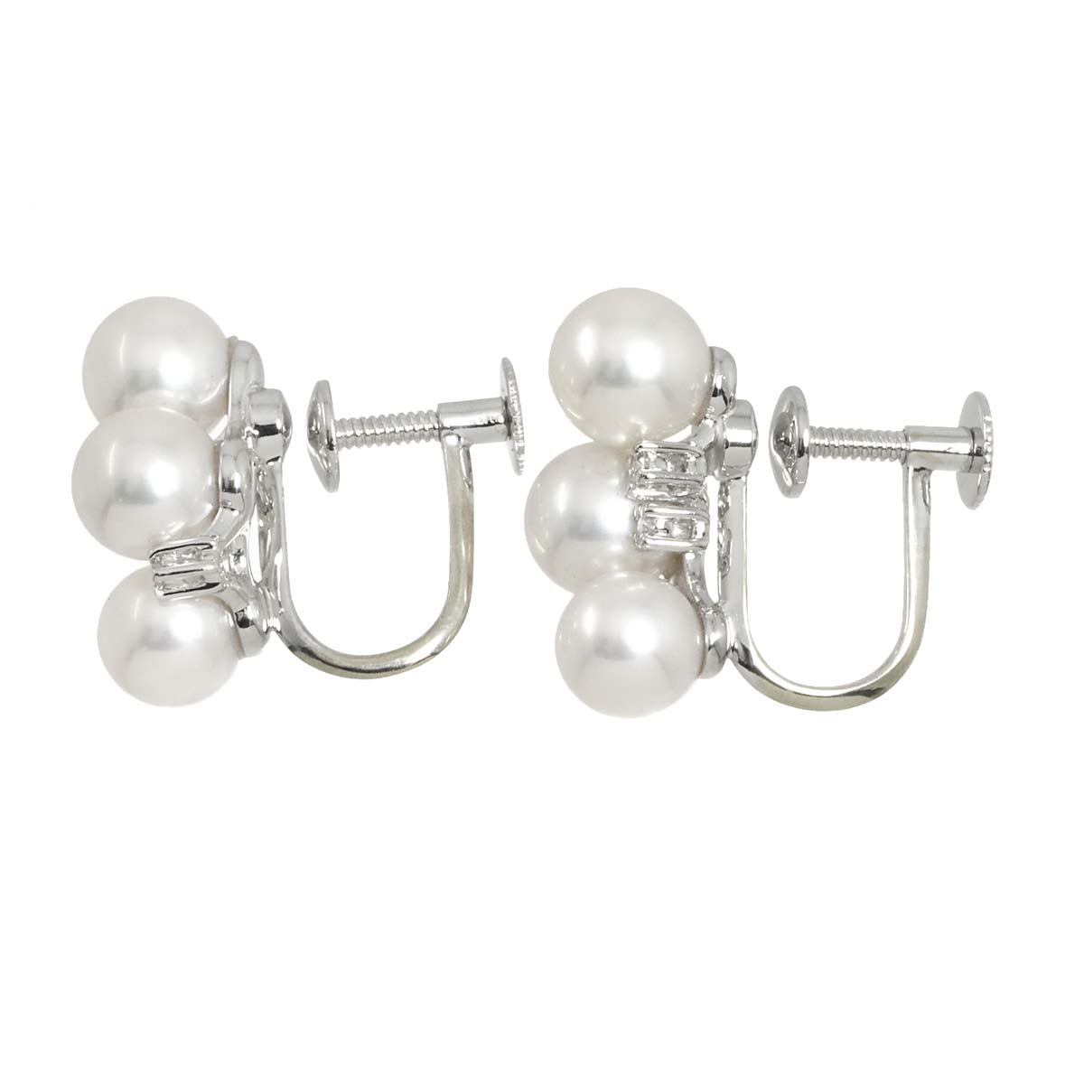 Akoya Pearl 6.9-6.3mm Diamond 0.06ct Earrings Platinum 14K WG 585