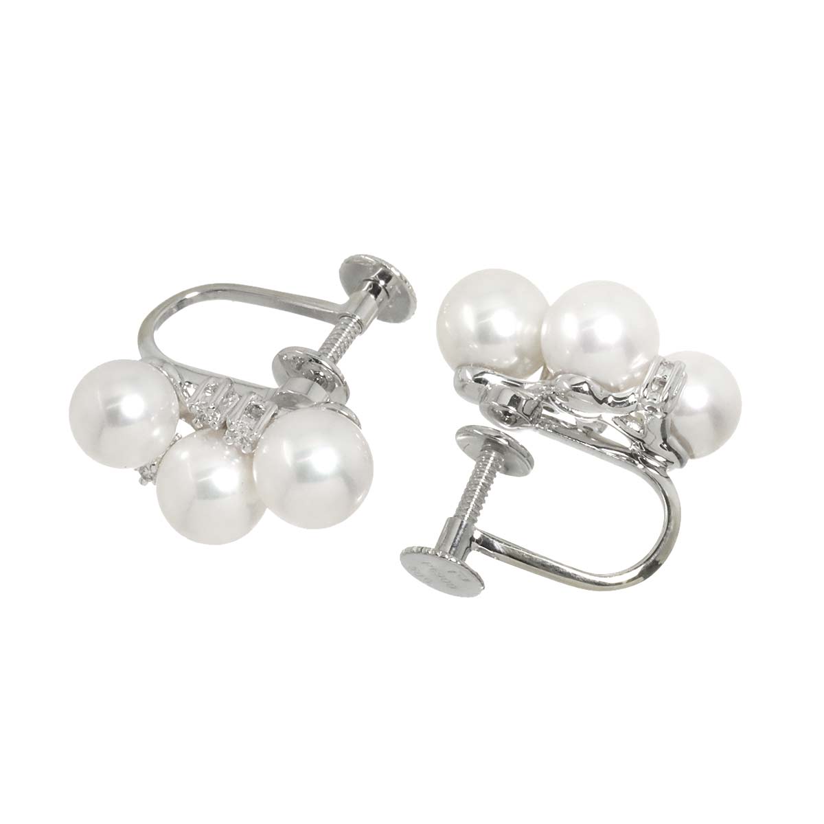 Akoya Pearl 6.9-6.3mm Diamond 0.06ct Earrings Platinum 14K WG 585