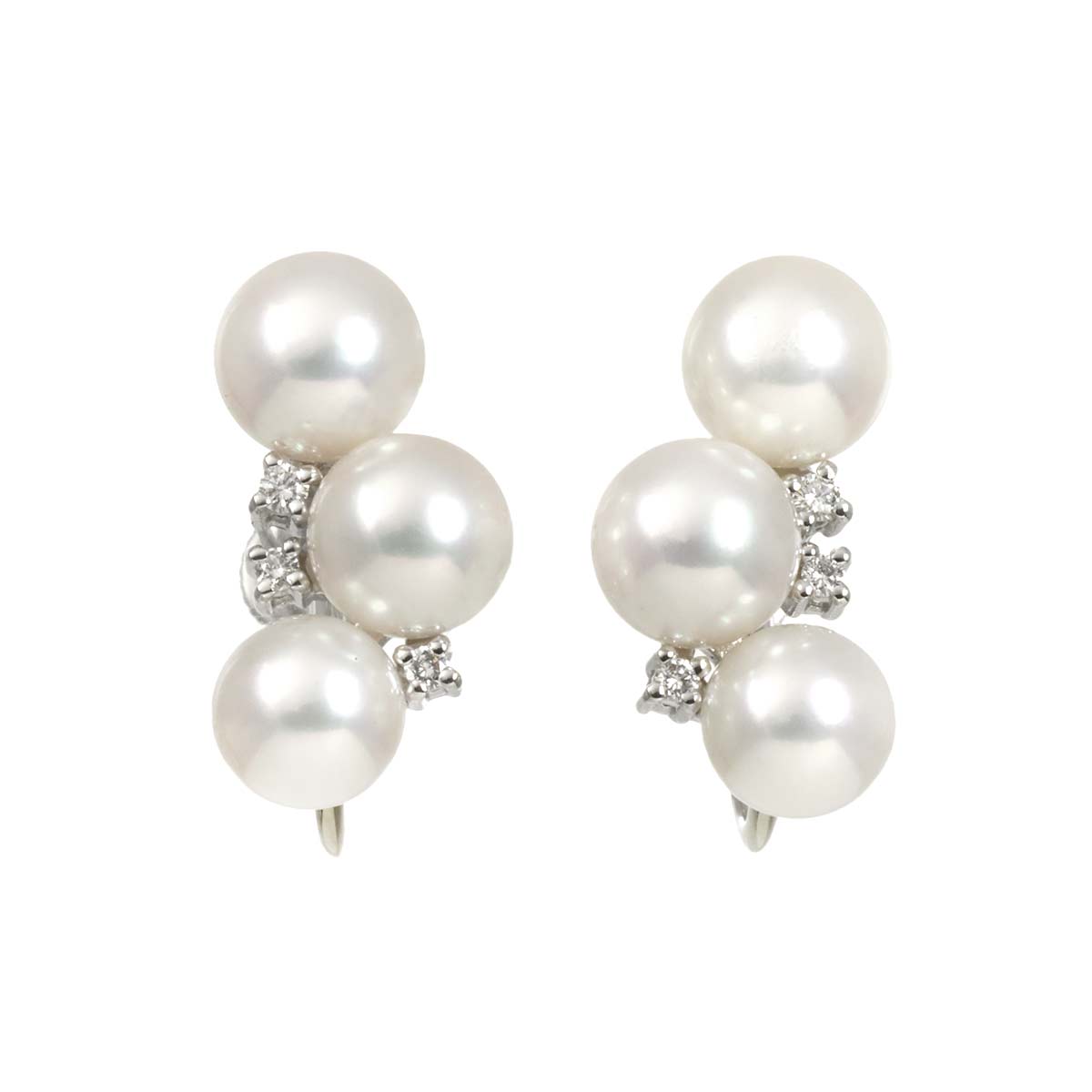 Akoya Pearl 6.9-6.3mm Diamond 0.06ct Earrings Platinum 14K WG 585
