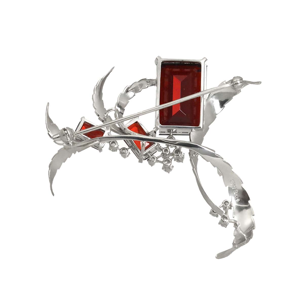 Garnet Diamond Brooch 14K White Gold 585